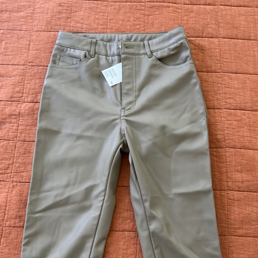 H&M Faux Leather Beige Boot Cut Pants